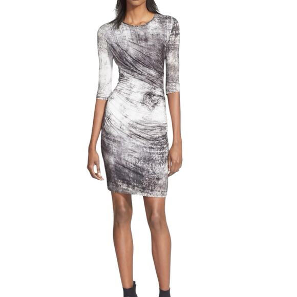 Helmut Lang Nova Ruched Jersey Dress Size Small Pullover Slimming 3/4 Sleeve USA - Picture 1 of 9